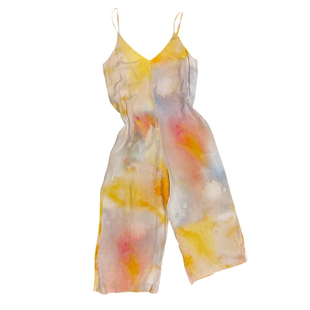 Anthropologie Blank London Tie Dye Wide Leg Jumpsuit Watercolor Boho Retro